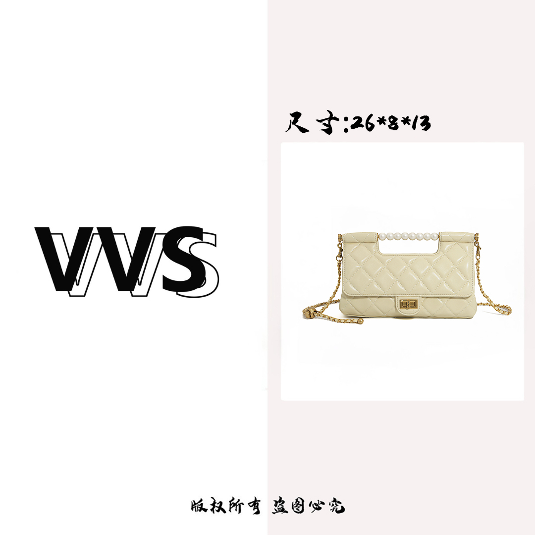 【VV专属】菱格珍珠手提高级感轻奢链条手提包斜挎包QYX-61381黄色