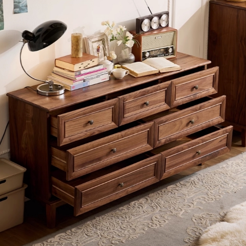 尚可优北美黑胡桃木美式复古全实木七斗柜斗厨中古风卧室储物柜大