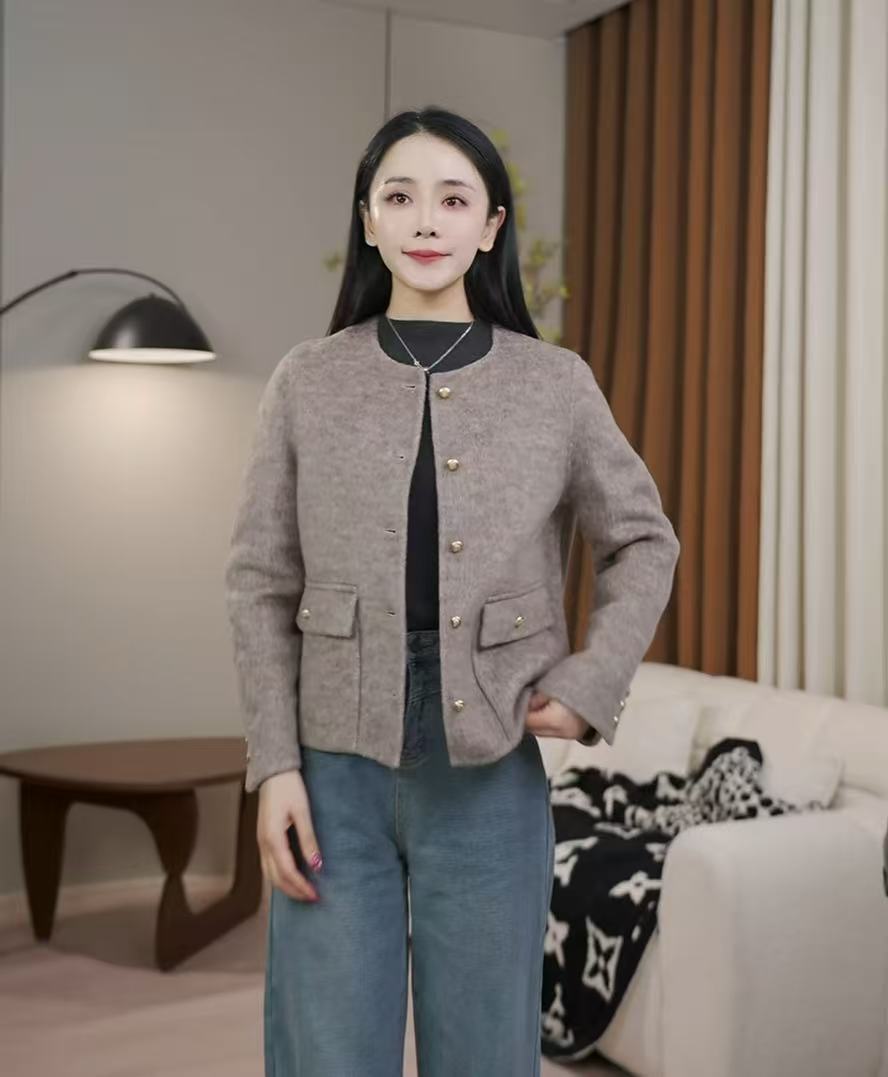 小香风双面羊毛大衣女短款小个子2025年新款韩版毛呢外套
