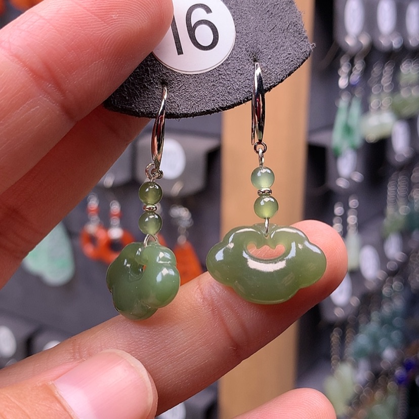 【闪购商品】和田玉耳饰银S925镶嵌