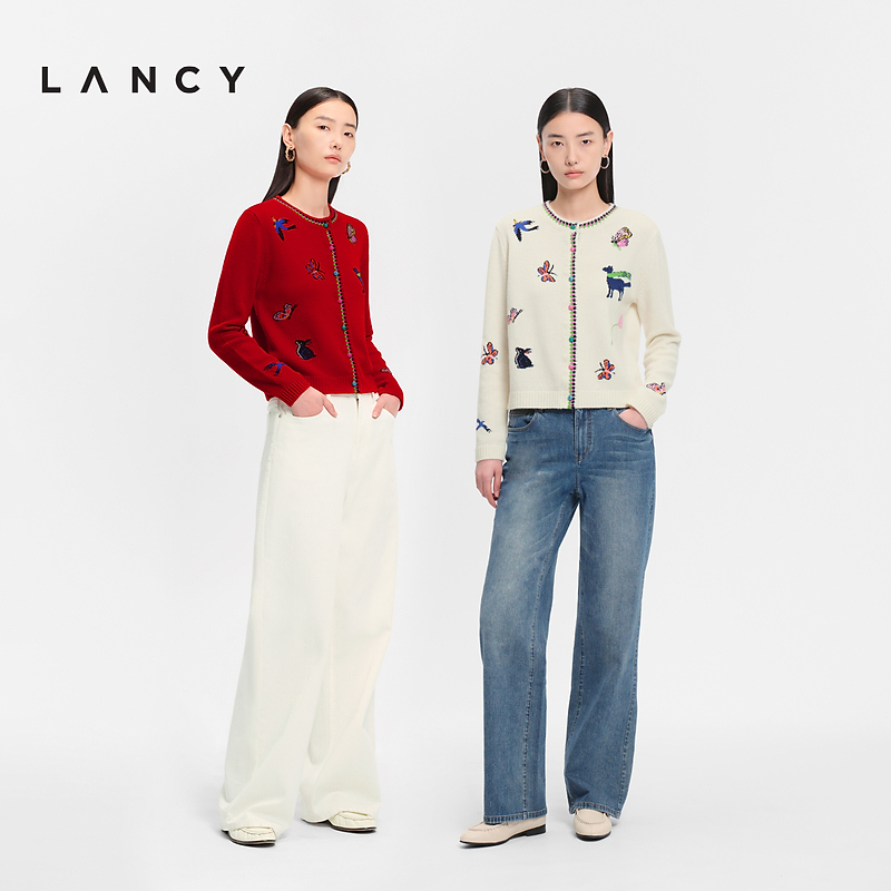 【马踏春风】LANCY/朗姿2026春新款羊毛羊绒设计感提花