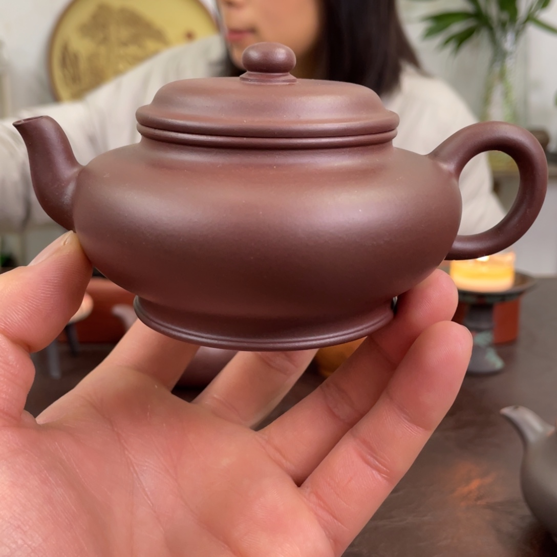 紫砂茶壶扁樱紫泥
