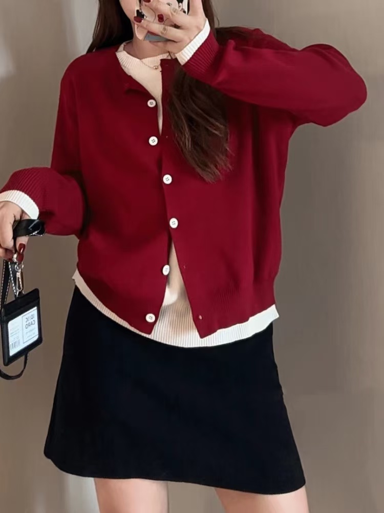 小香风针织开衫假两件女2025新款早秋韩系穿搭高级感外套AM877