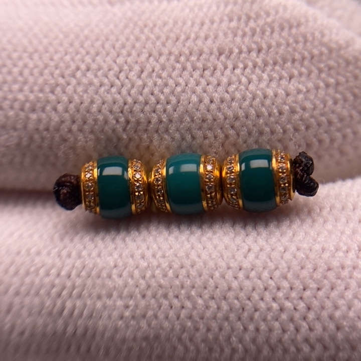 18K金镶嵌绿松石珠宝奇石汉堡套装5.1mmAA243