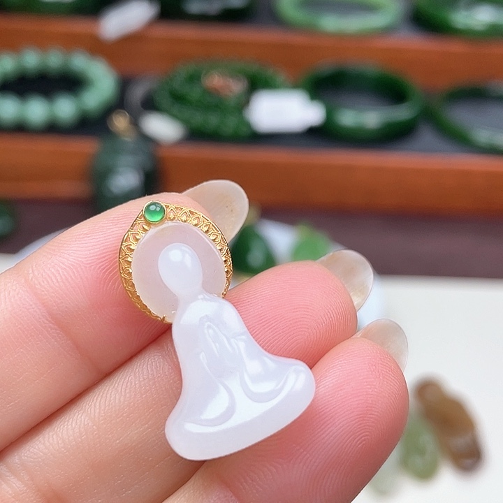 和田玉（白玉）颈饰18K金镶嵌