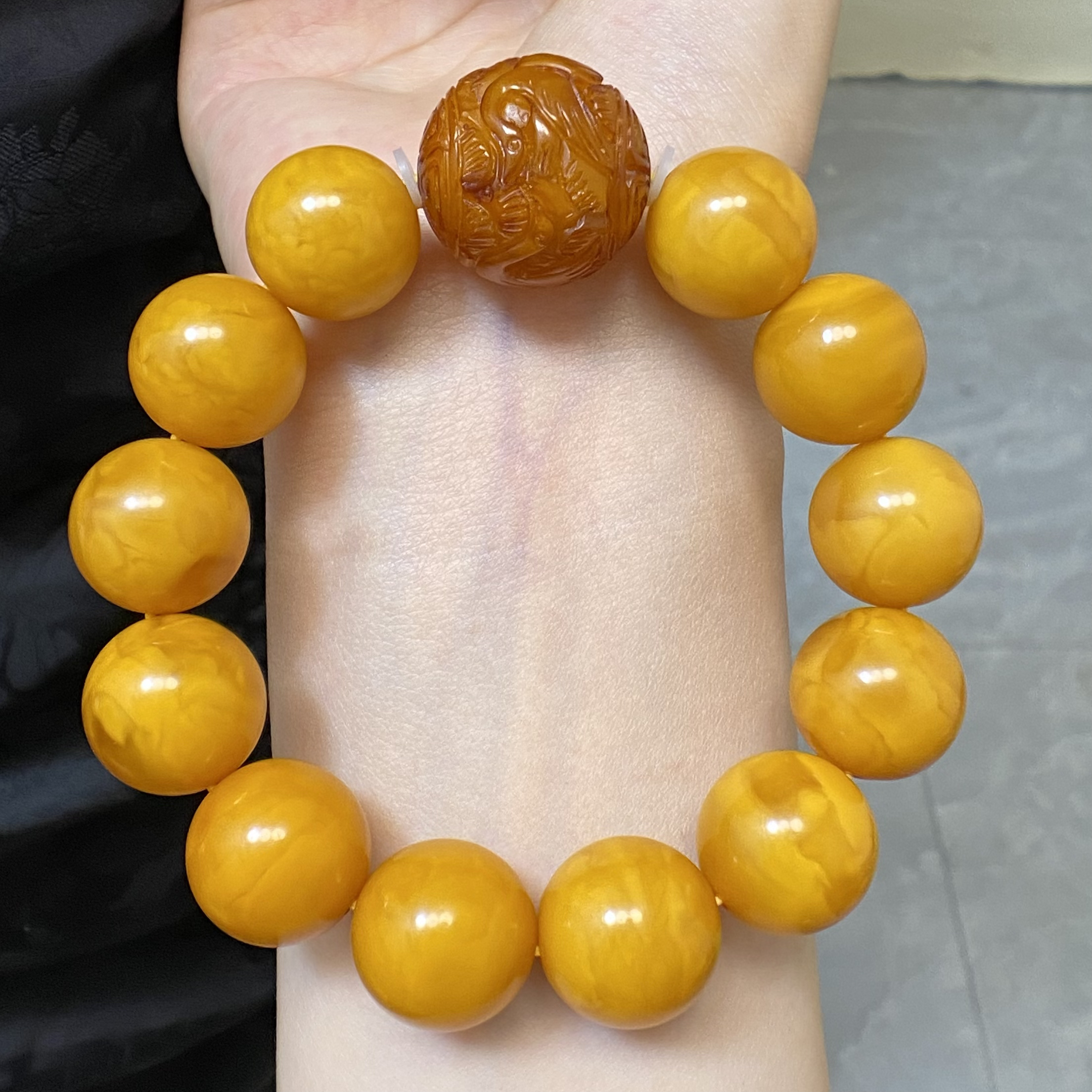 『顺亿天然蜜蜡』老蜡圆珠手串男士时尚单圈经典17加左右