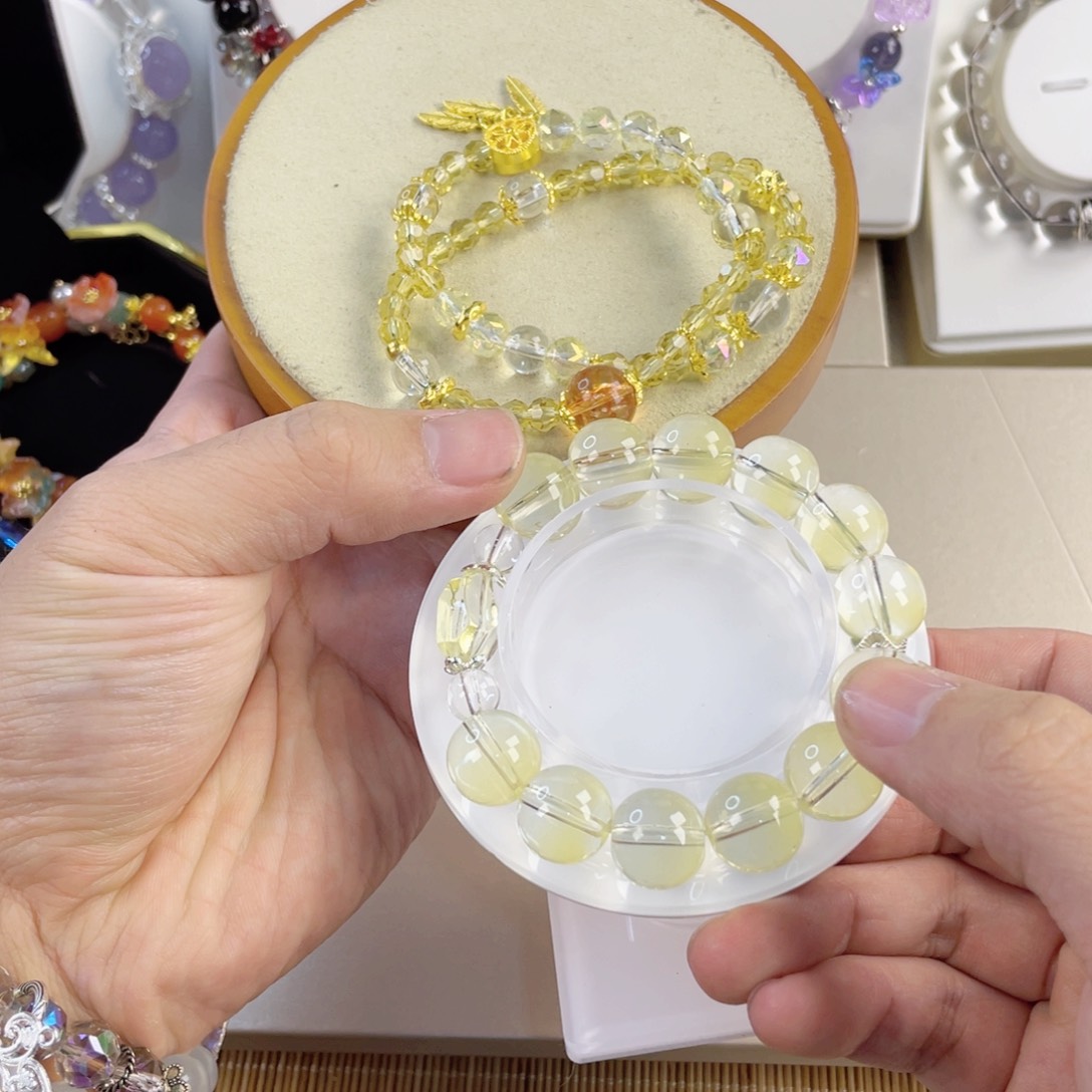 水晶手串银S800镀金镶嵌