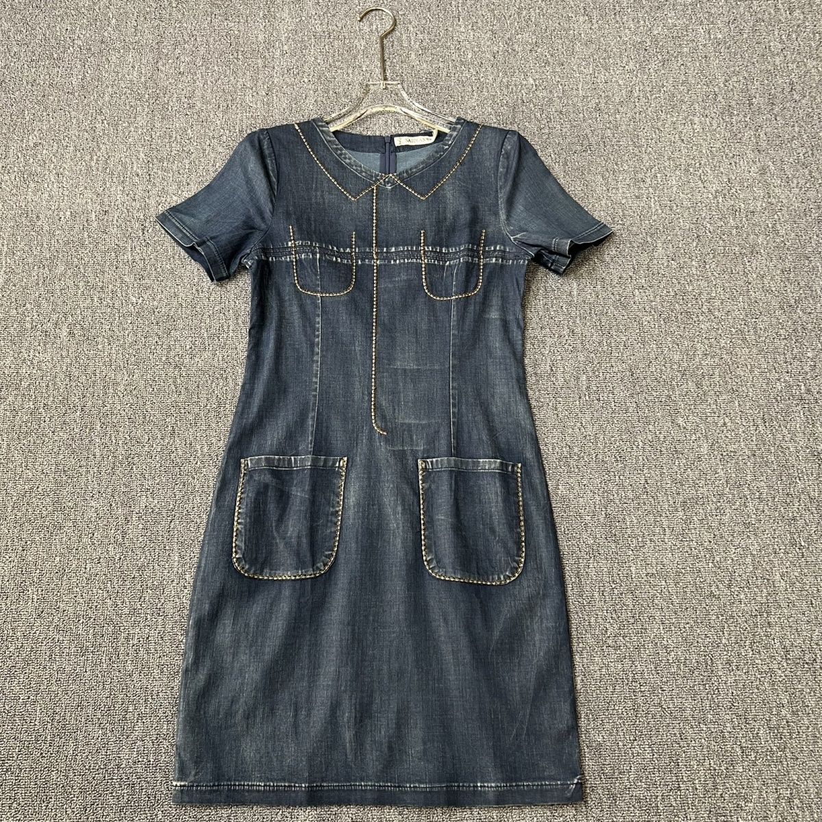 1921品牌撤柜SD夏季新款手工钉珠收腰牛仔连衣裙女弹力口袋裙子