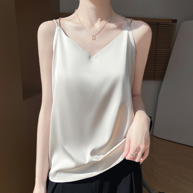 #10真丝吊带背心女v领西服内搭春夏季新款性感醋酸缎面打底衫