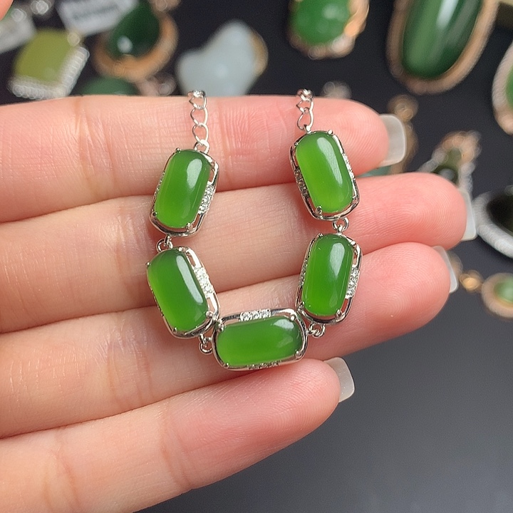 和田玉银S925镶嵌手链