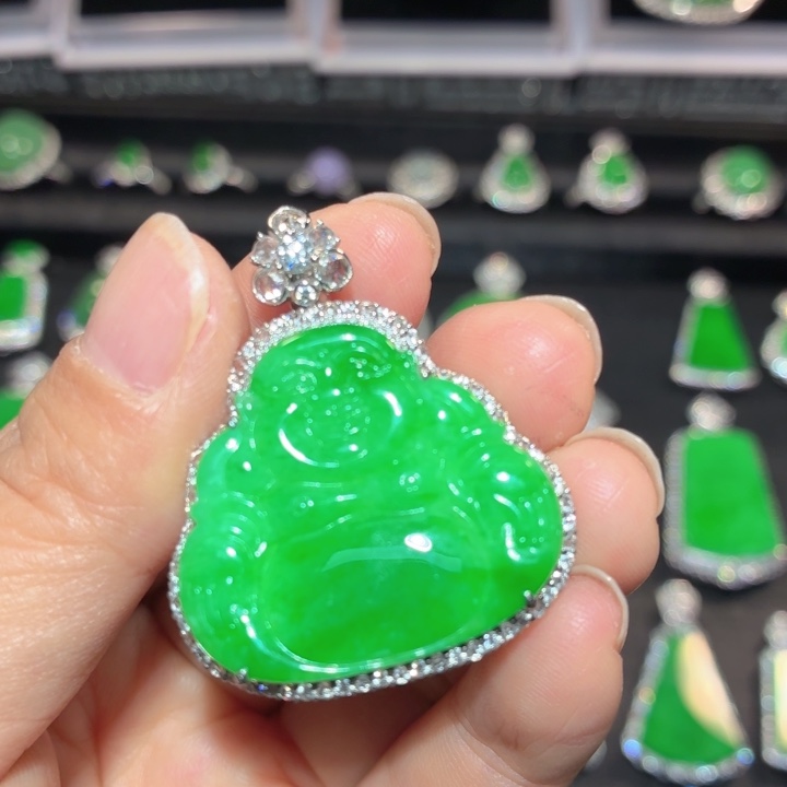 翡翠18K金镶嵌吊坠(不含链)翡翠
