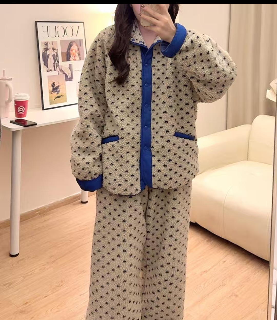 【25定制款】百搭修身显瘦时尚复古领双层加厚保暖外穿家居服套装