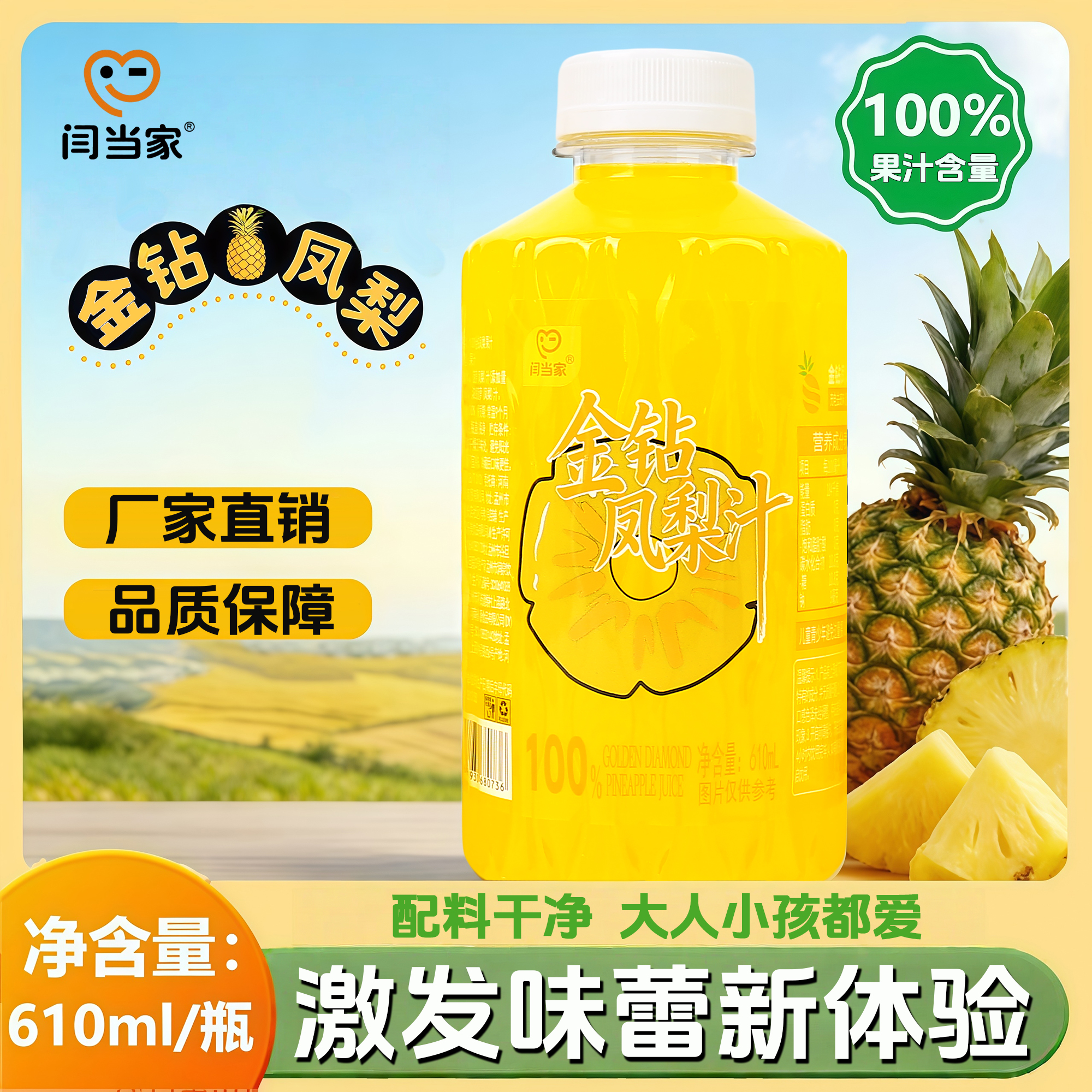 闫当家金桔风梨汁610ML*6瓶