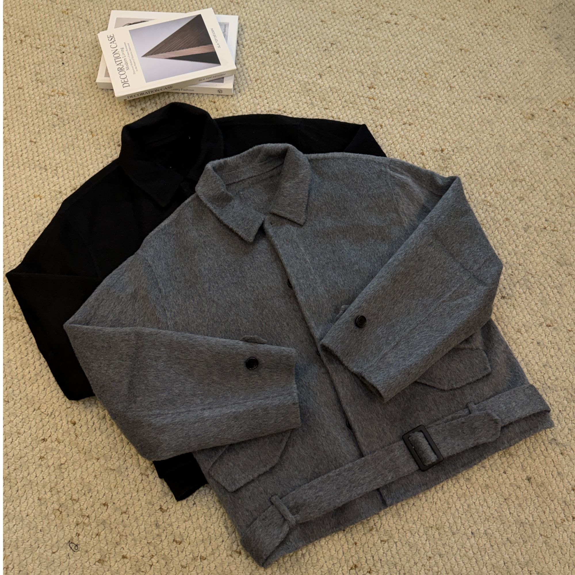 GHOST IN ME 100%澳毛 绑带短款秋冬夹克外套