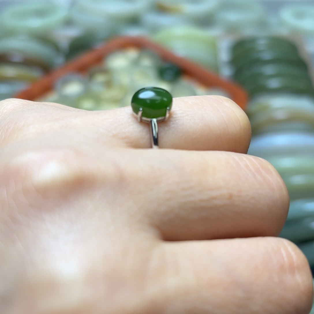 和田玉戒指银S925镶嵌