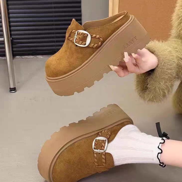 568-1复古勃肯鞋半拖女新款厚底增高休闲一脚蹬松糕包头拖鞋女