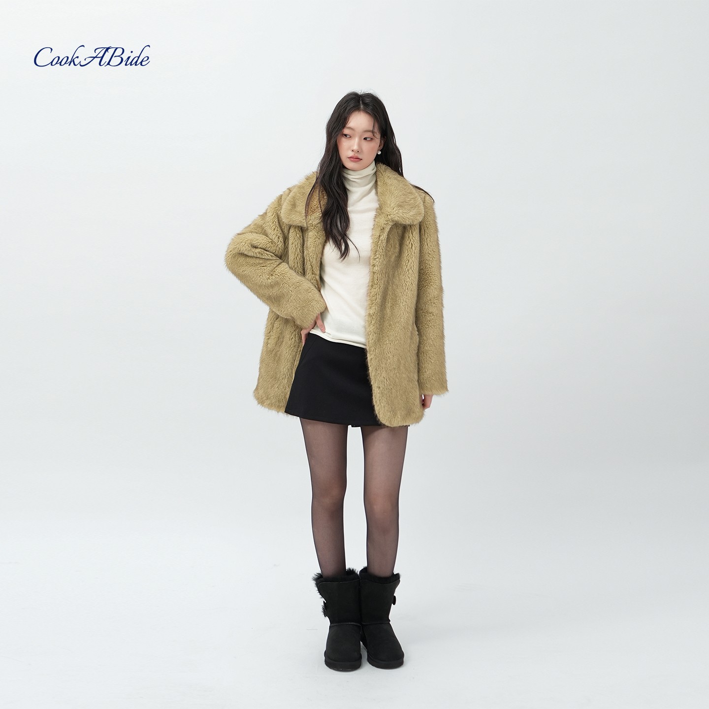人造皮草 CookABide 中长款棕色秋冬环保毛毛外套
