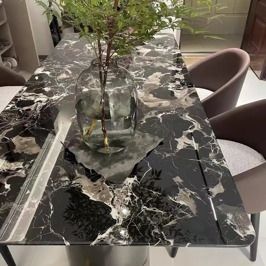 【粤昇奢石】黑玫瑰奢石餐桌轻奢意式现代别墅家用云浮工厂直销