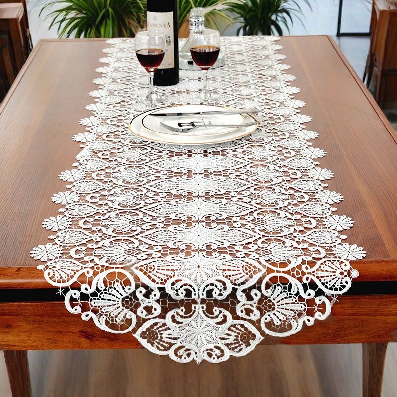 美式轻奢白色蕾丝绣花镂空桌布桌旗餐桌茶几电视柜鞋柜橱柜盖布