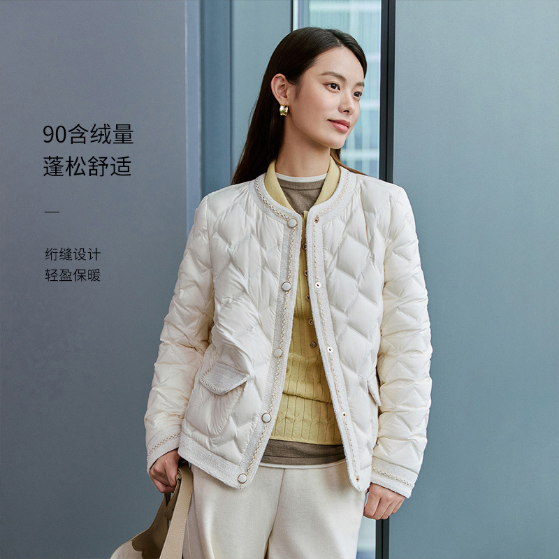 EP雅莹秋冬新款女装 90白鸭绒小香风羽绒服短款格纹外套Y137A