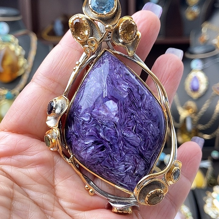 查罗石（紫龙晶）颈饰银S925镶嵌吊坠