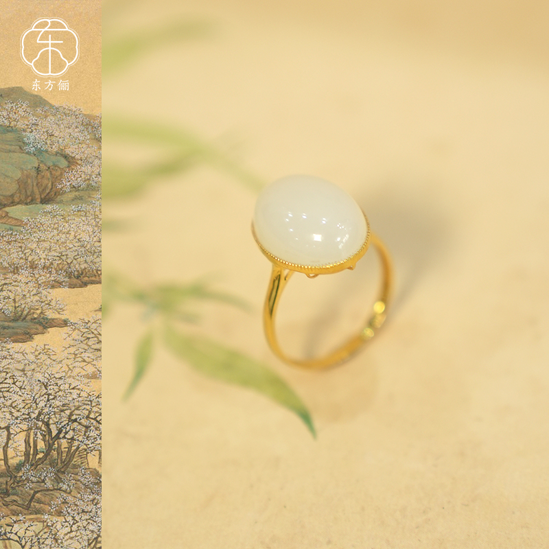 东方俪DOFUNLY【云知意】和田玉蛋面设计款18K金戒指WYJZ漱玉