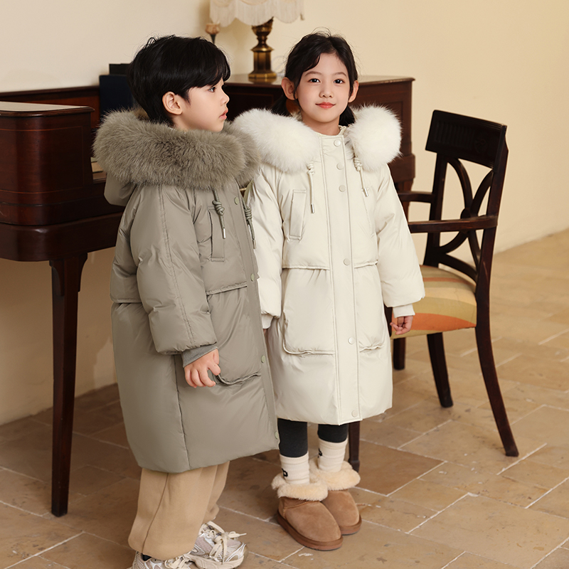 儿童羽绒服2025新款女童中长款冬季加厚款中大童洋气女童连帽外套