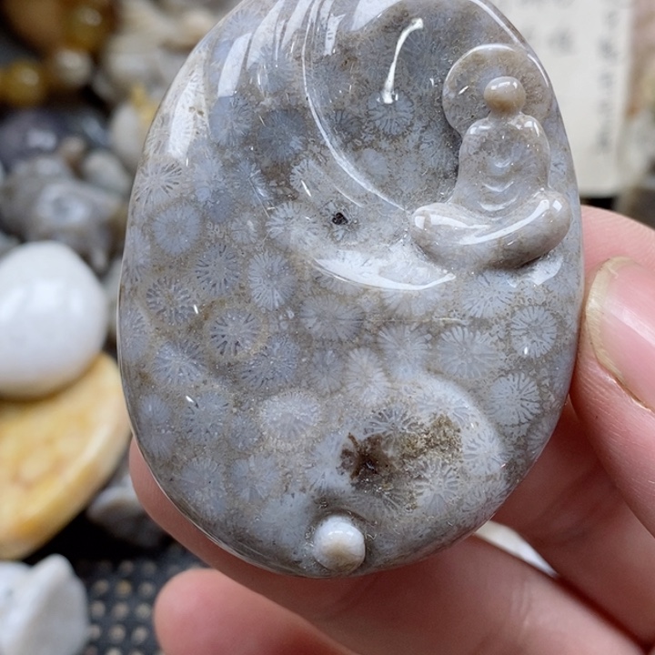 颈饰未镶嵌硅化珊瑚（珊瑚玉）