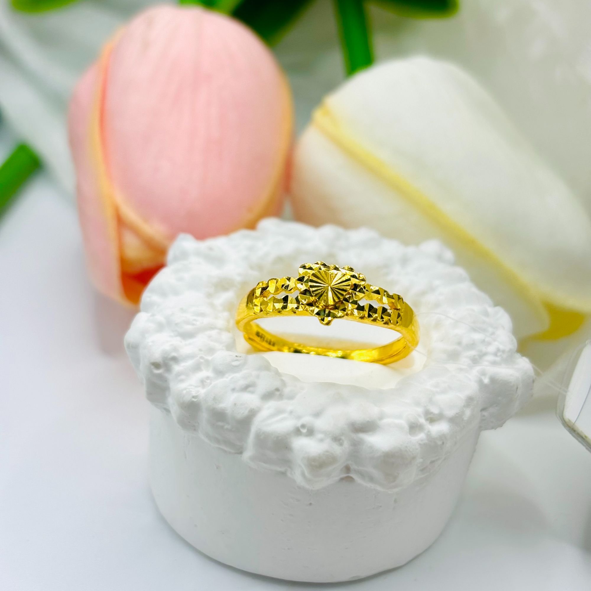 SUNFEEL/赛菲尔【捧在手心疼爱】②足金999仿钻面爱心戒指简约礼物