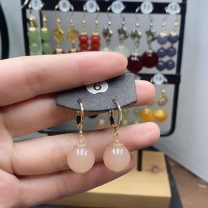 和田玉银S925镀金镶嵌耳饰12mm