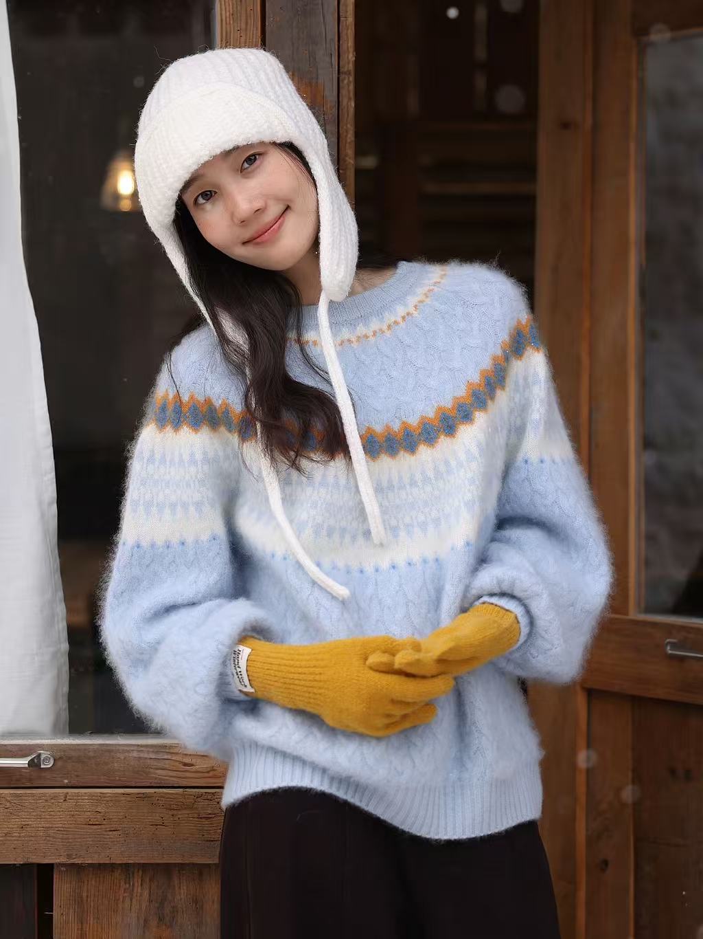 【鑫绒毛衣】厚款宽松型针织圆领毛针织衫拼色外穿秋冬Y999-A259