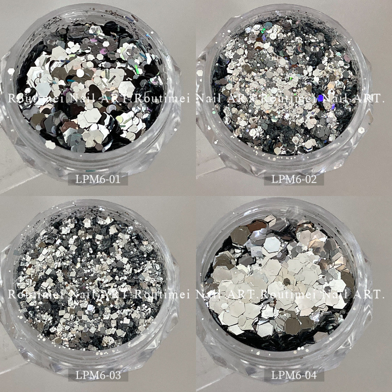 新款美甲饰品四色混合亮片粉高级清冷感美甲店同款多边形亮片闪粉