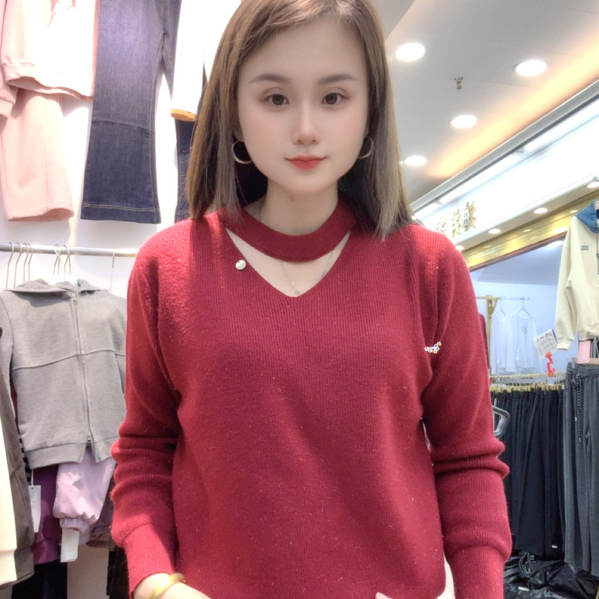 冬季领口漏洞设计时尚针织上衣8963