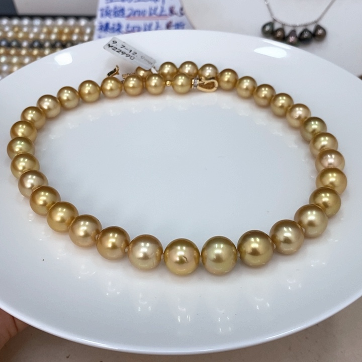 未镶嵌颈饰海水珍珠玫*粉海水金珠项链9.7-12.9m娇