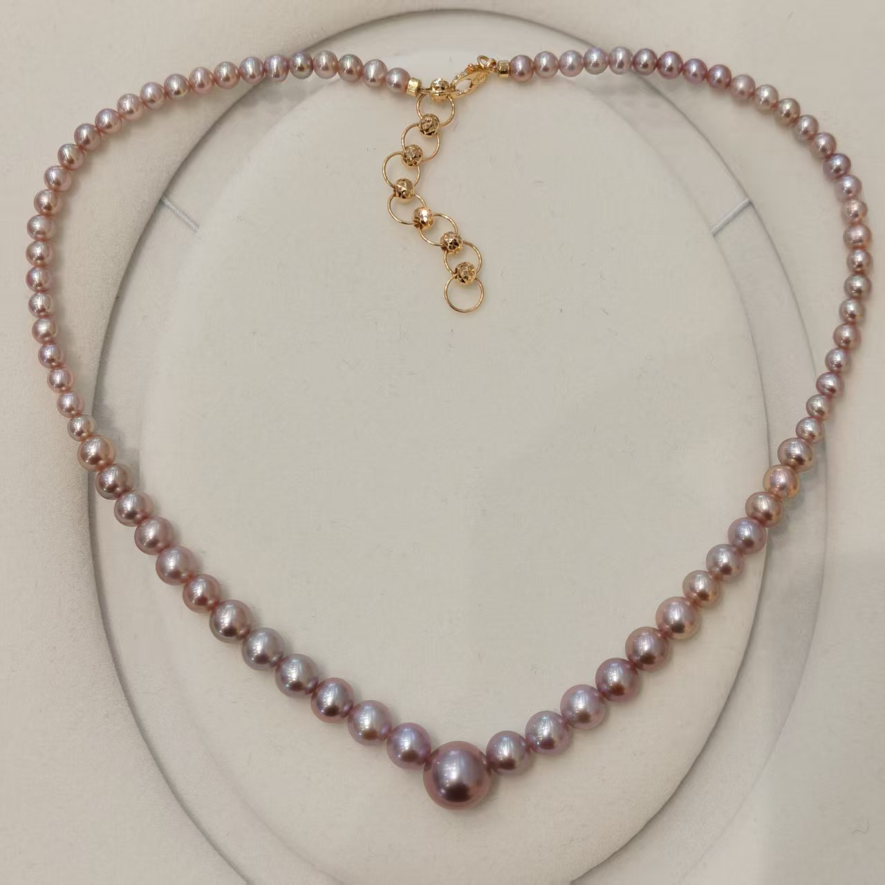 【紫瑶】精选强光近正圆炫彩紫色淡水珍珠塔链时尚气质项链