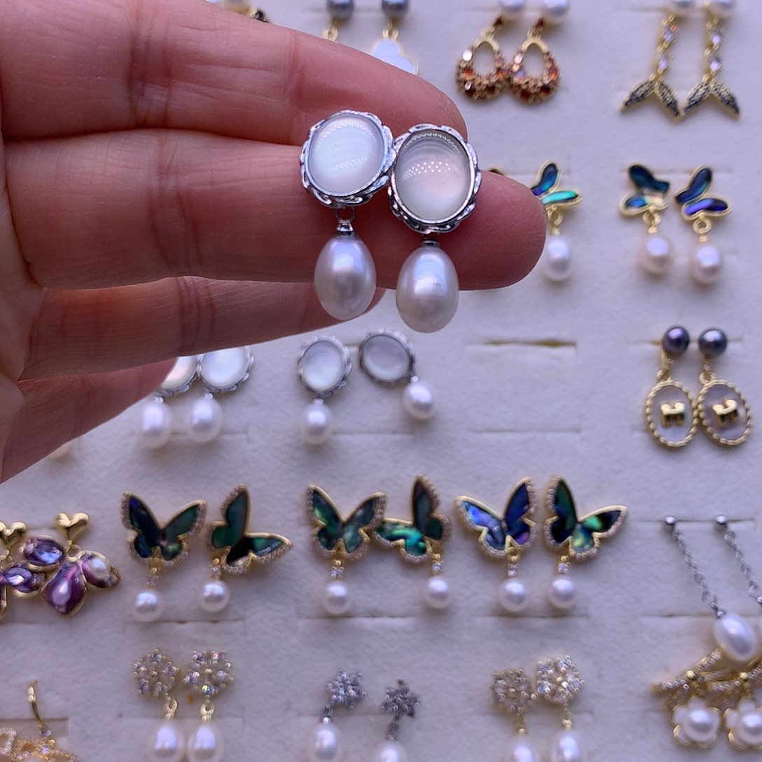 淡水珍珠耳饰合金