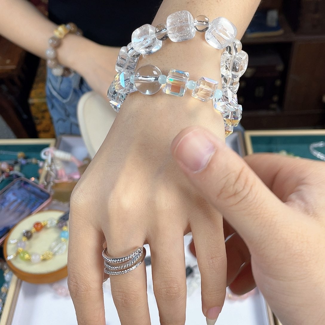 水晶手链银S925镀金镶嵌