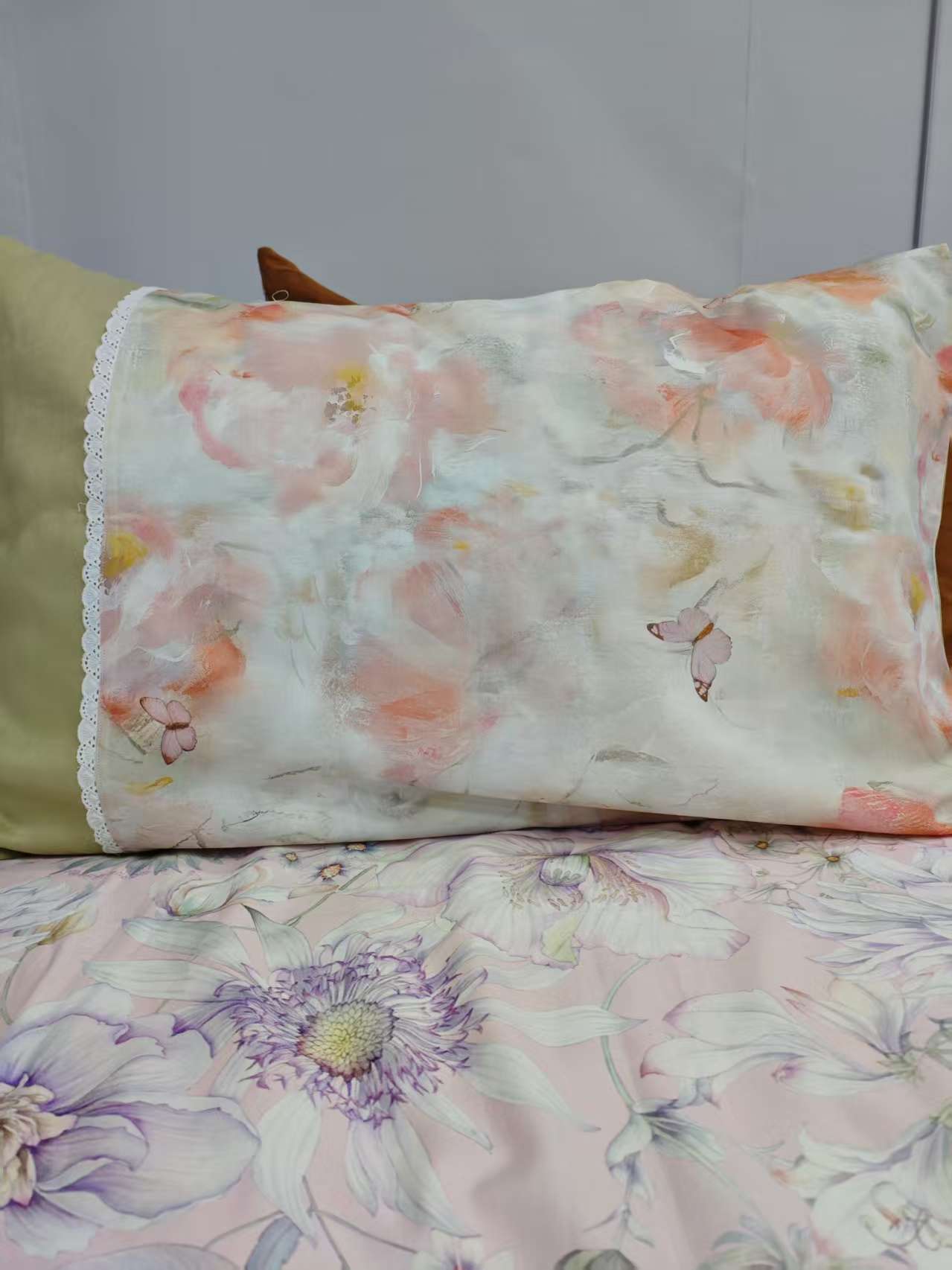 DZ415【玫瑰汉麻】蝴蝶花枕套48*74cm一对