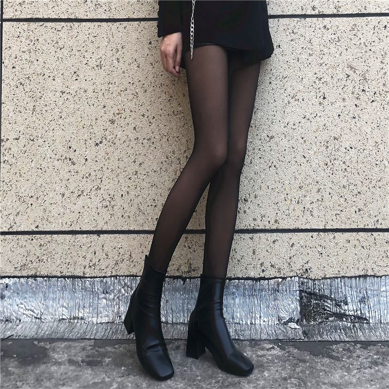 黑色打底裤女秋冬黑丝加绒光腿神器加厚ins潮假透肉一体连薄款