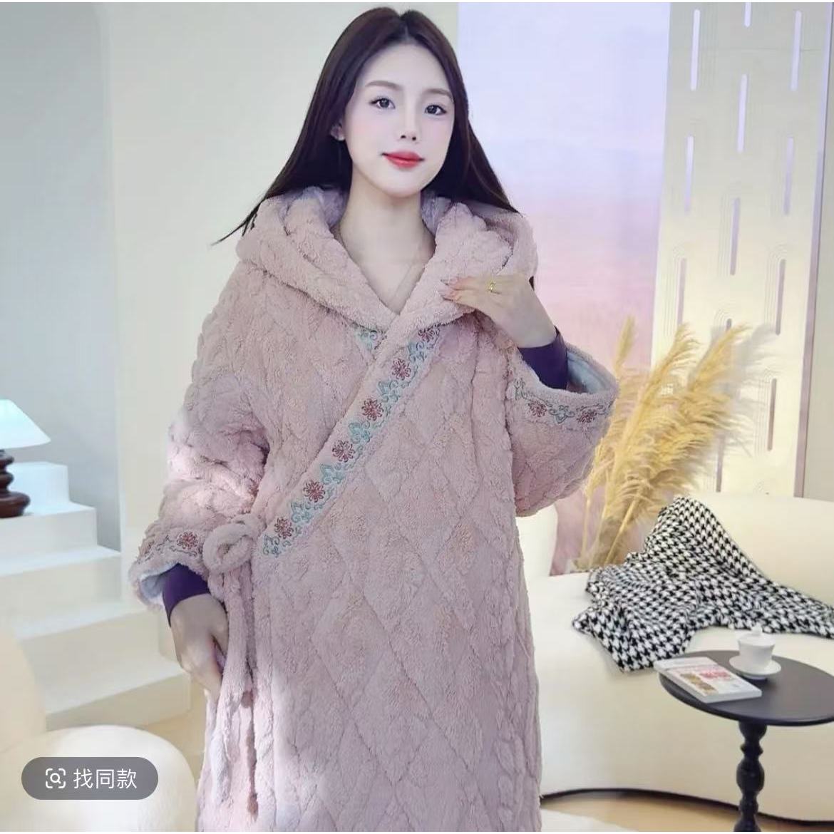 瑞T2085冬季家居服宽松版型睡袍睡衣套装