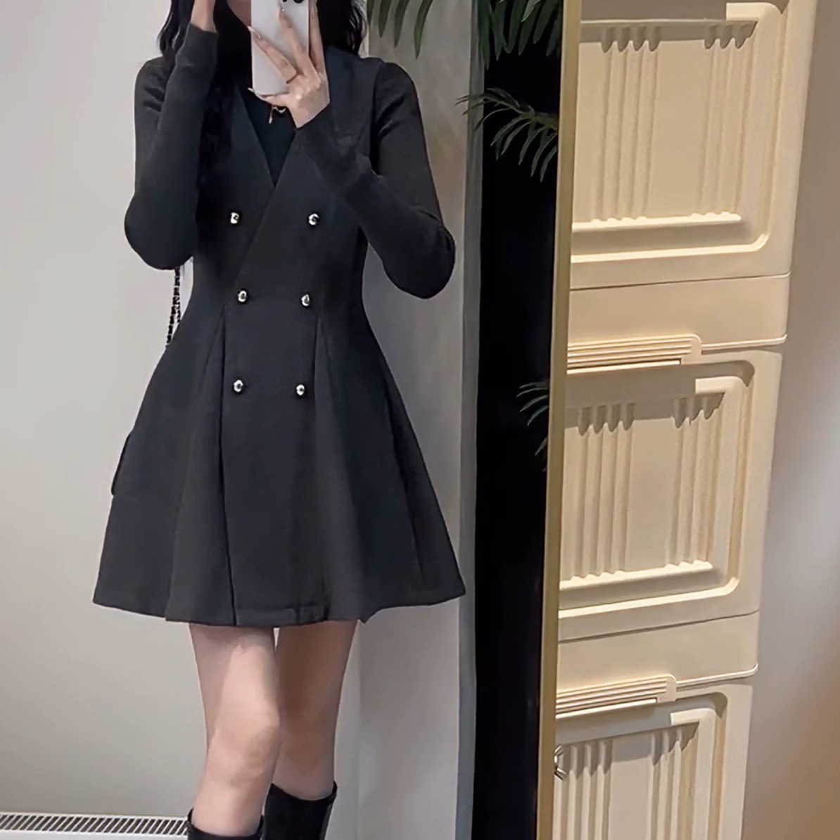 秋冬法式气质长袖打底衫搭配背心裙女时尚修身显瘦套装