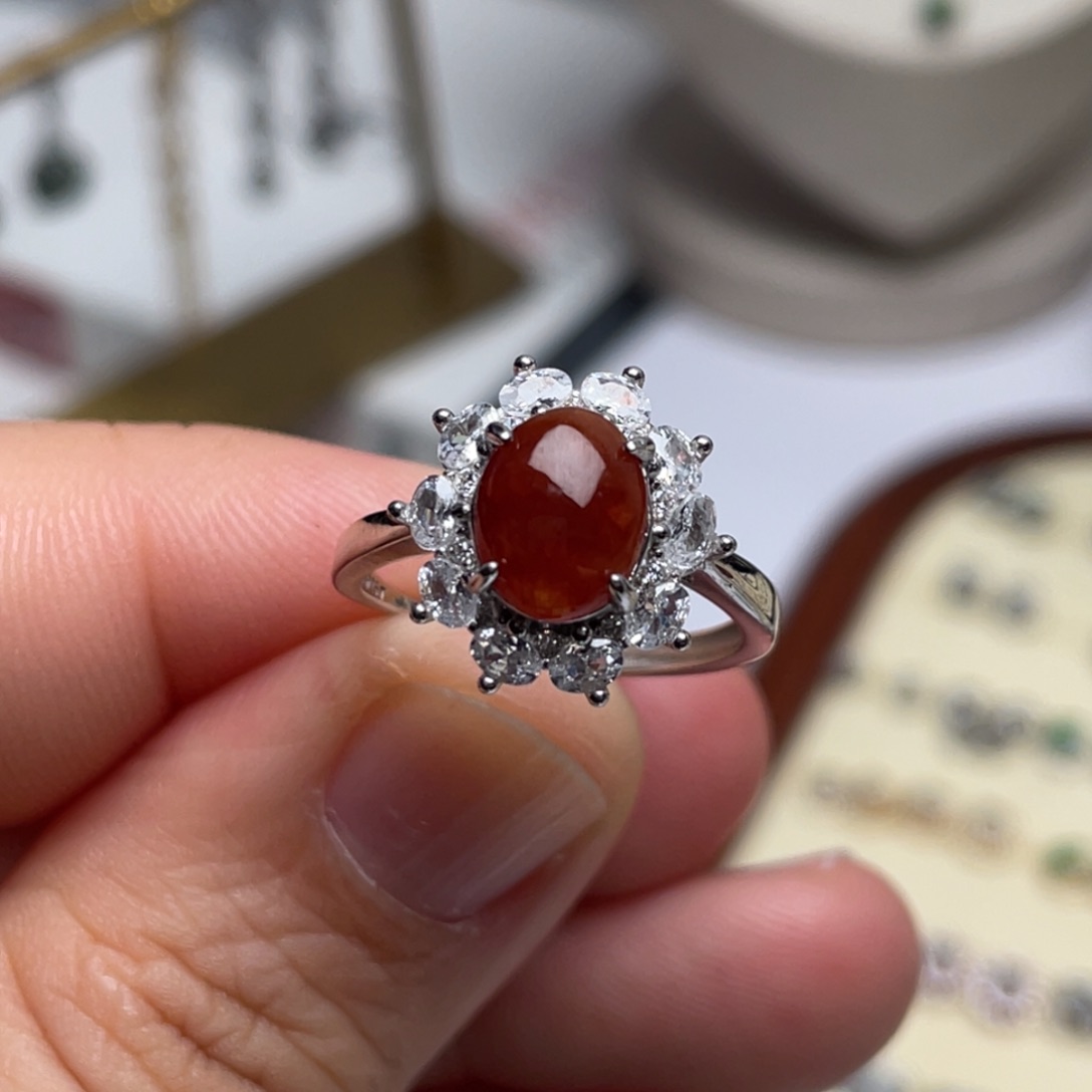 翡翠戒指银S925镶嵌纯天然缅甸翡翠