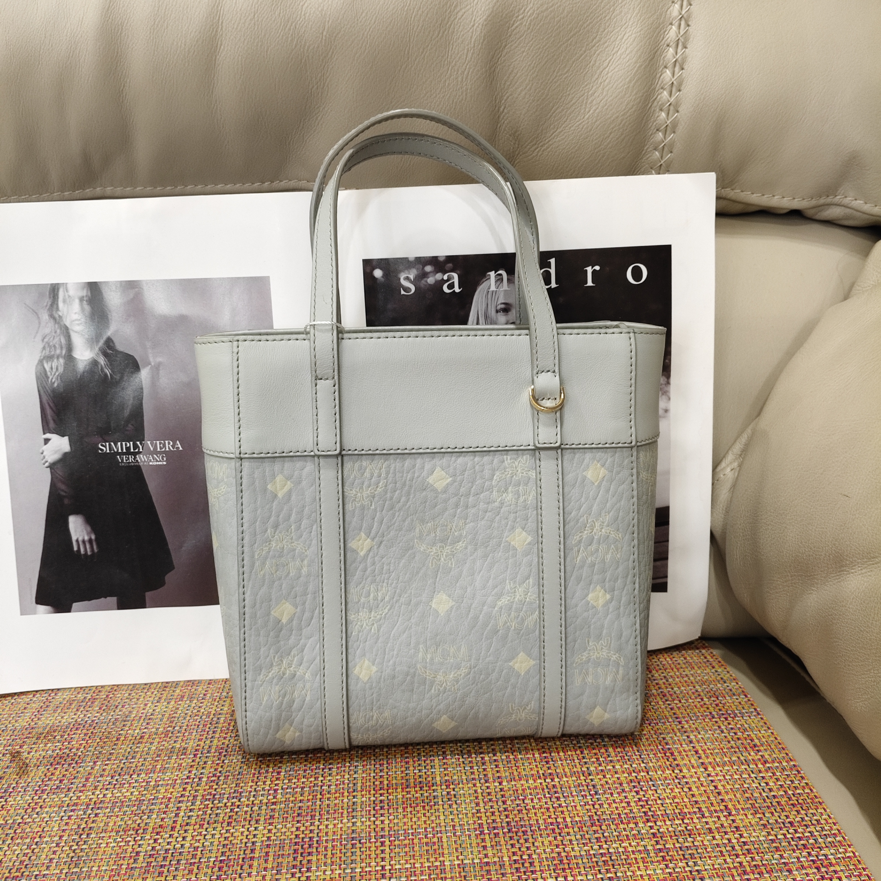 99新 MCM 大麦中古/mcm雾霾蓝菜篮子/斜挎包