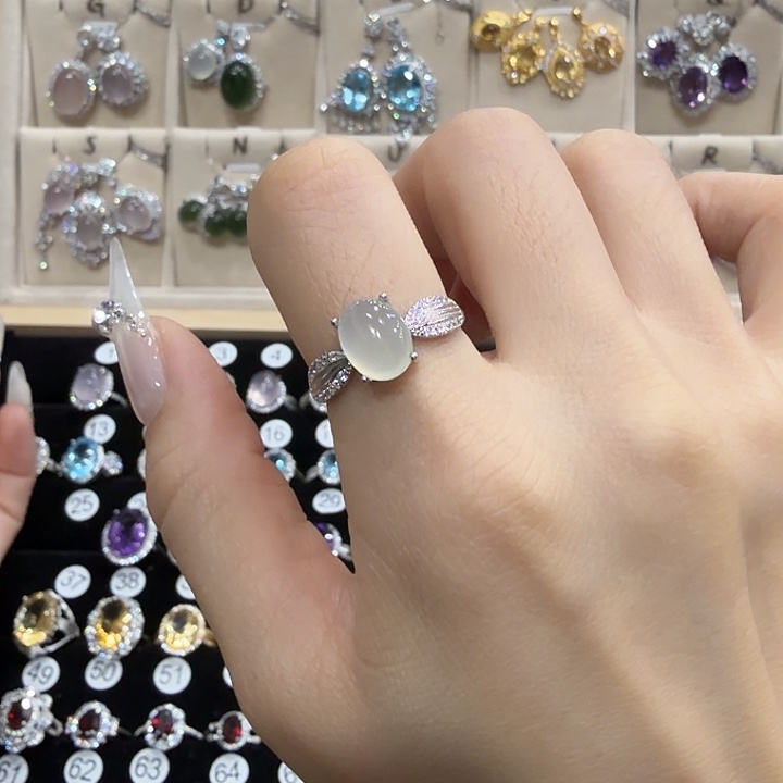 西***弗蛇纹石玉银S925镶嵌戒指