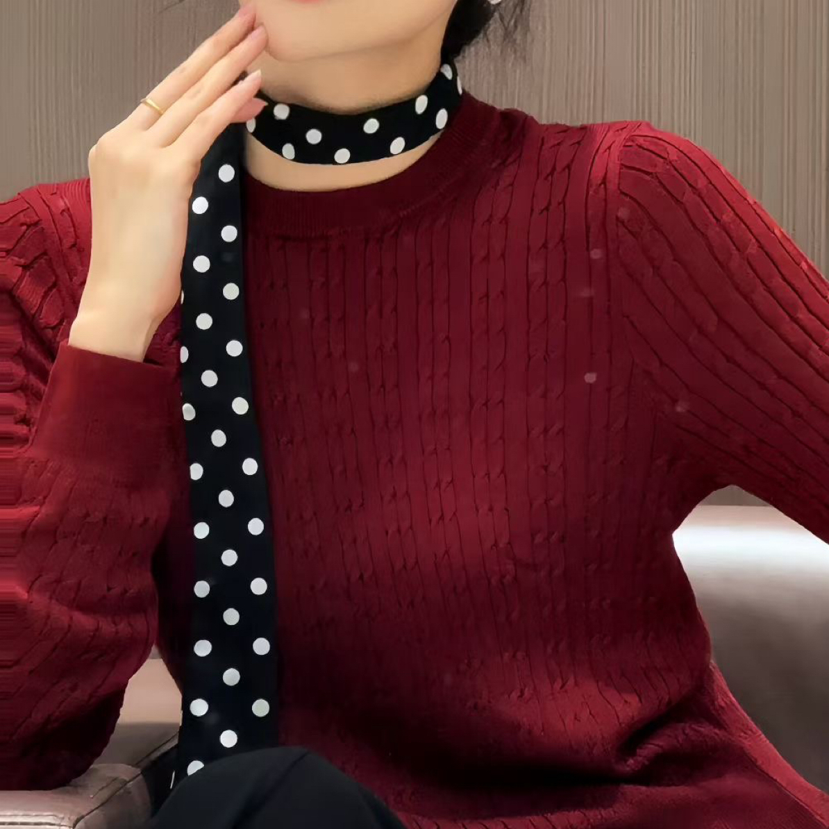 易缔媤百搭显瘦圆领针织衫73083