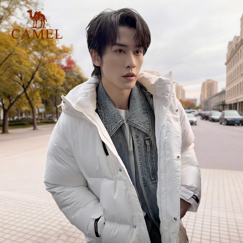 申浩男同款男友风骆驼户外长羽绒服25冬女热反射防风防钻绒面包服