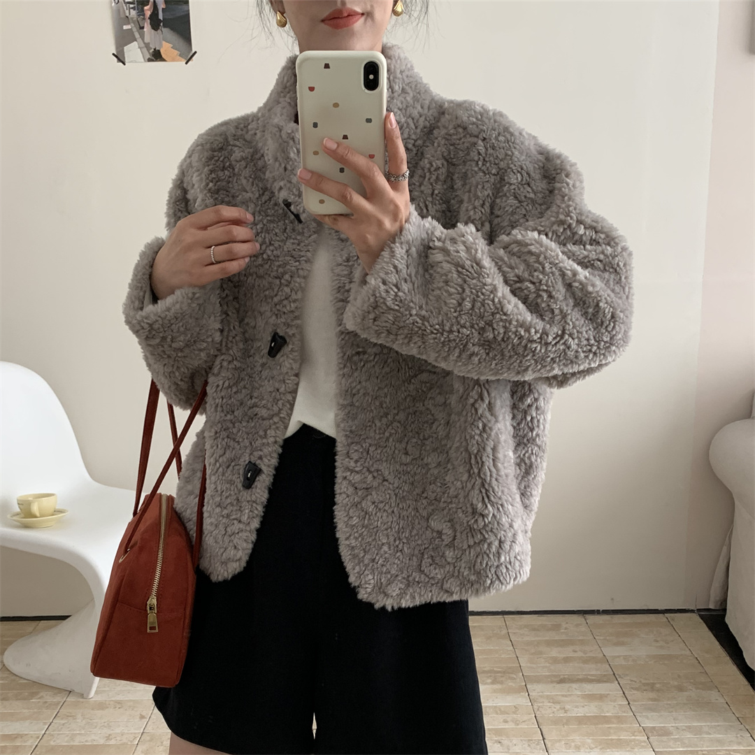 【秋之风】新款时尚皮毛一体气质轻奢休闲百搭高领外套T