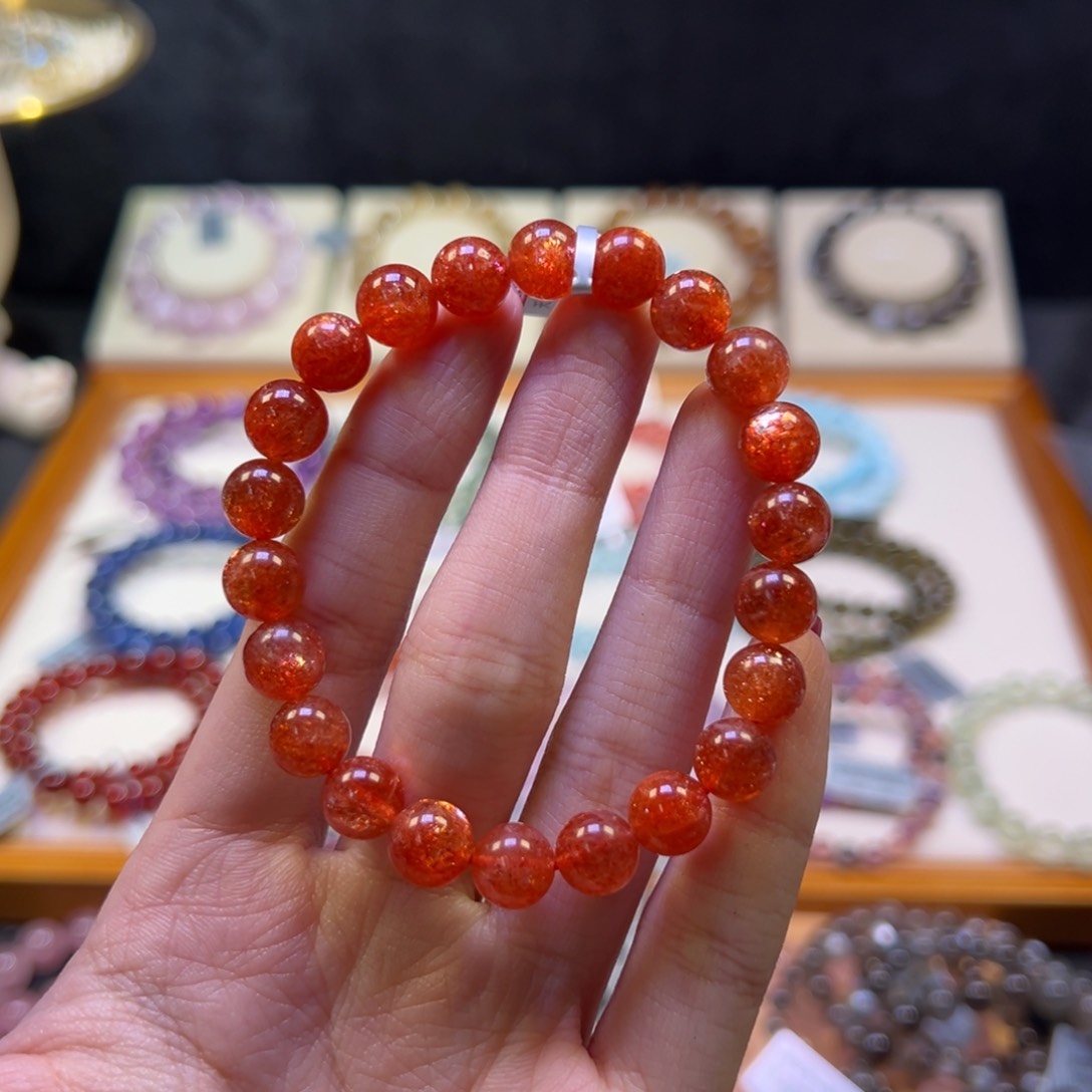 长石手串未镶嵌噜*8m收藏级老矿金太阳