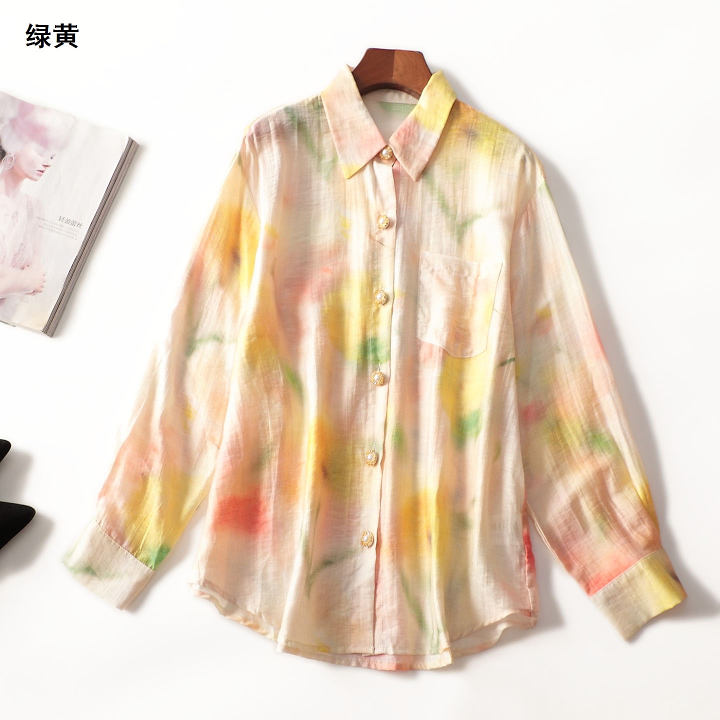 412220秋中长款长袖单排扣衬衫衬衣