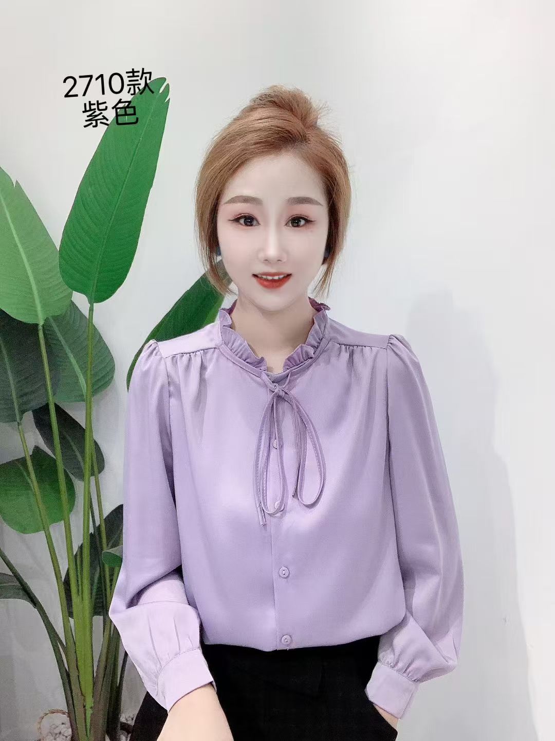 2025早秋木耳花边领系带女士衬衫显瘦时尚小众设计